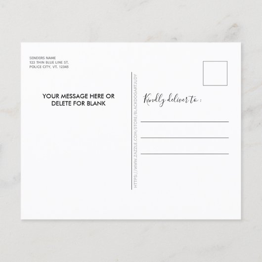 バジェット警察クリスマスカード写真薄い青い旗 (裏面)