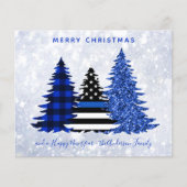 バジェット警察クリスマスブループレイドグリッターカード (正面)