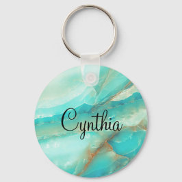 バジェット買、ターコイズ大理石金ゴールドプリント キーホルダー