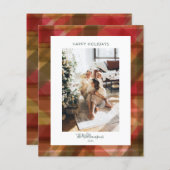 バジェット赤い緑の素朴格子模様の写真クリスマスカード (正面/裏面)