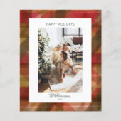 バジェット赤い緑の素朴格子模様の写真クリスマスカード (正面)