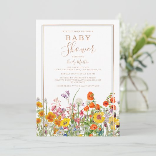 バジェット赤ちゃんカラフルシャワー国野生の花 招待状 (スタンド正面)