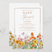 バジェット赤ちゃんカラフルシャワー国野生の花 招待状 (正面/裏面)