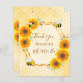 バジェット赤ちゃんシャワーひまわりミツバチサンキューカード (正面/裏面)