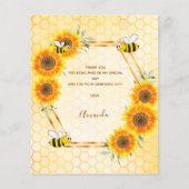 バジェット赤ちゃんシャワーひまわりミツバチサンキューカード (裏面)