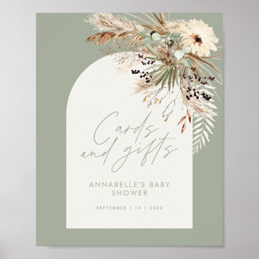 バジェット赤ちゃんシャワーパンパスカードギフトセージ緑 ポスター (正面)