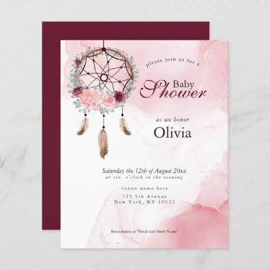 バジェット赤ちゃんシャワーピンク素朴ドリームキャッチャー (正面/裏面)