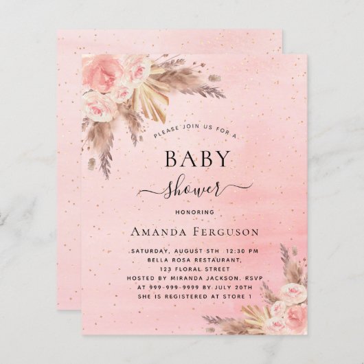 バジェット赤ちゃんシャワーボーホパンパスグラス赤面ピンク (正面/裏面)