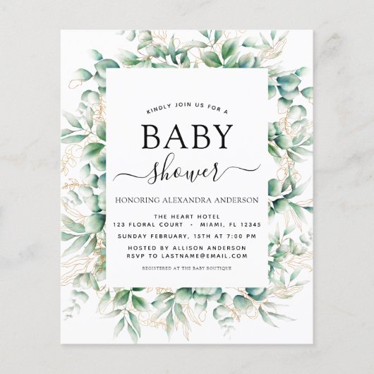 バジェット赤ちゃんシャワーユーカリ植物幾何学 チラシ (正面)