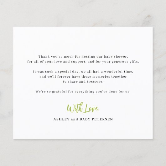 バジェット赤ちゃんシャワー写真サンキューカード チラシ (裏面)