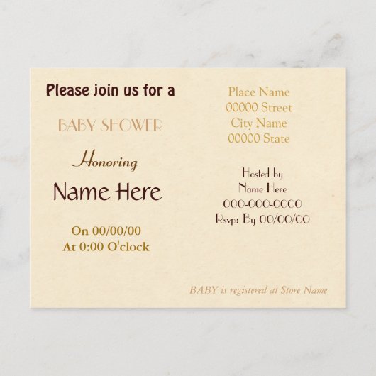 バジェット赤ちゃんシャワー招待状中立 インビテーションポストカード (裏面)