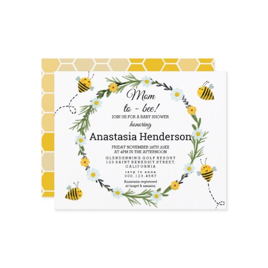 バジェット赤ちゃんシャワー招待状。 (正面/裏面インサイチュ)