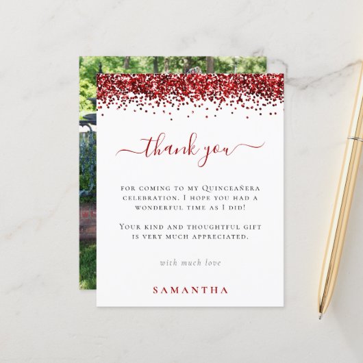 バジェット赤グリッター写真キンセアニェラありがとう (正面/裏面インサイチュ)