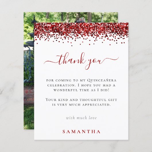 バジェット赤グリッター写真キンセアニェラありがとう (正面/裏面)