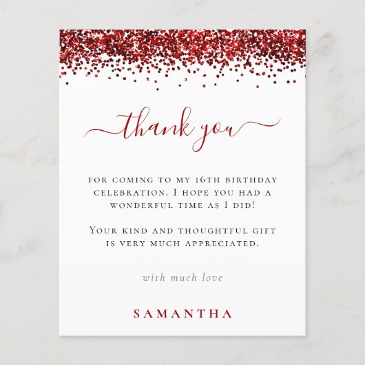 バジェット赤グリッター写真甘い16ありがとう (正面)