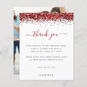 バジェット赤グリッター写真21st誕生日ありがとう (正面/裏面)