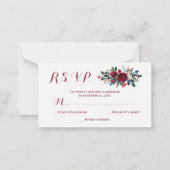 バジェット赤ブルゴーニュ冬のフローラ結婚式RSVP Enc ノートカード (正面)