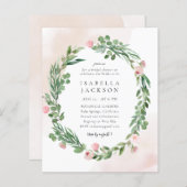 バジェット赤面グリーナリーリーフブライダルシャワー招待状 (正面/裏面)
