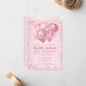 バジェット赤面ピンクグリッターバルーン子供の誕生日 ノートカード (正面/裏面インサイチュ)