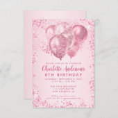 バジェット赤面ピンクグリッターバルーン子供の誕生日 ノートカード (正面/裏面)