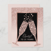 バジェット赤面ピンクシャンパン21thバースデーカード (正面/裏面)