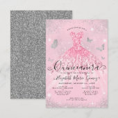 バジェット赤面ピンクシルバーグリッターガウンキンセアニェラ ノートカード (正面/裏面)