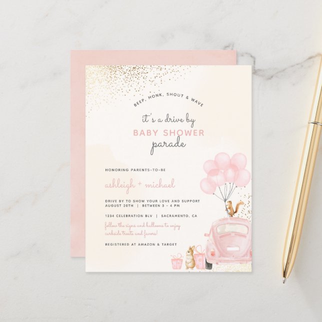 バジェット赤面ピンクバルーンカーバイベビーシャワー (正面/裏面インサイチュ)