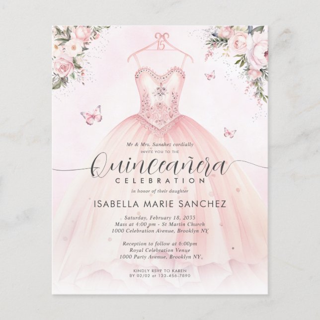 バジェット赤面ピンクフローラプリンセスガウンキンセアニェラ (正面)