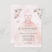 バジェット赤面ピンクフローラプリンセスガウンキンセアニェラ ノートカード (正面/裏面)