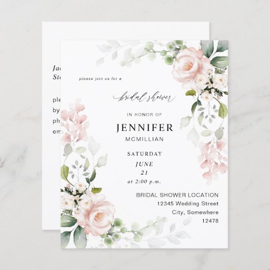 バジェット赤面ピンクユーカリフローラブライダルシャワー (正面/裏面)