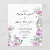 バジェット赤面ピンクユーカリ結婚式招待状 (正面)