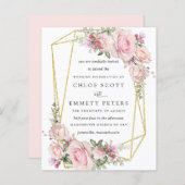 バジェット赤面ピンクローズフローラ結婚式招待状 (正面/裏面)