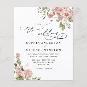 バジェット赤面ピンクローズフローラ結婚式招待状