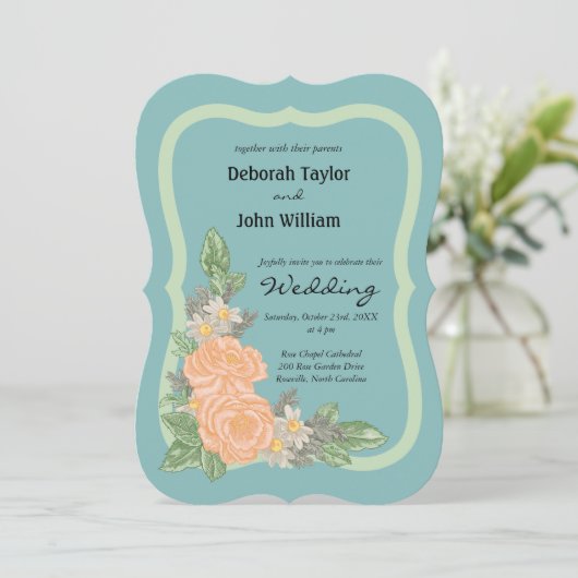 バジェット赤面ピンクローズ結婚フローラ 招待状 (スタンド正面)