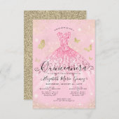 バジェット赤面ピンク金ゴールドグリッターガウンキンセアニェラ ノートカード (正面/裏面)