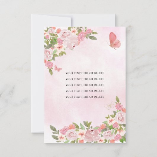 バジェット赤面ピンク金ゴールドフローラプリンセスキンセアニラ ノートカード (裏面)