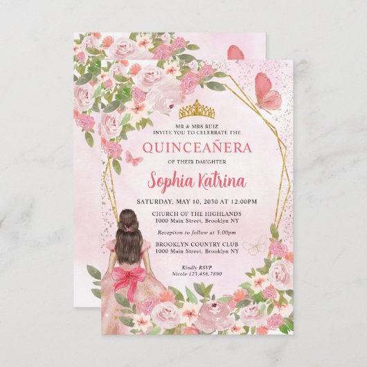 バジェット赤面ピンク金ゴールドフローラプリンセスキンセアニラ ノートカード (正面/裏面)