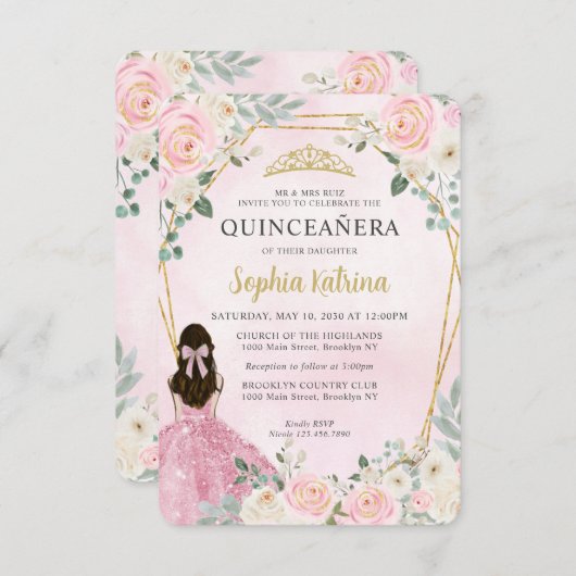 バジェット赤面ピンク金ゴールドフローラプリンセスキンセアニラ ノートカード (正面/裏面)