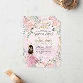 バジェット赤面ピンク金ゴールドフローラプリンセスキンセアニラ ノートカード (正面/裏面インサイチュ)