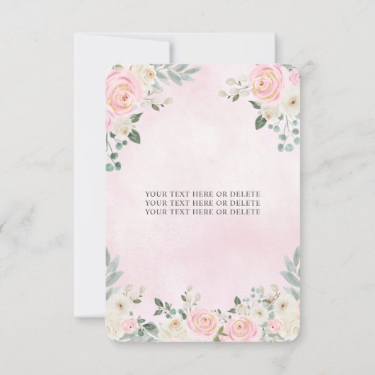 バジェット赤面ピンク金ゴールドフローラプリンセスキンセアニラ ノートカード (裏面)