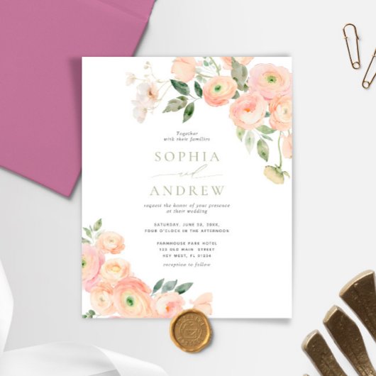 バジェット赤面&セージグリーン結婚式招待状