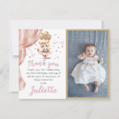 バジェット踊りキャットフォトファースト誕生日ガール サンキューカード (正面)