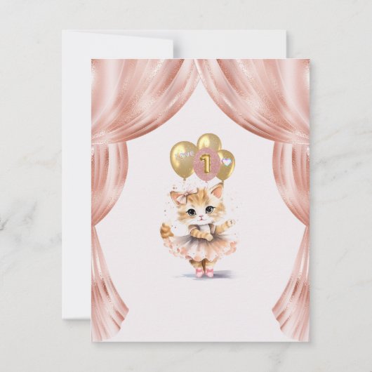 バジェット踊りキャットフォトファースト誕生日ガール サンキューカード (裏面)