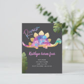 バジェット轟音かわいい抽象芸術ピンク恐竜招待状 (スタンド正面)