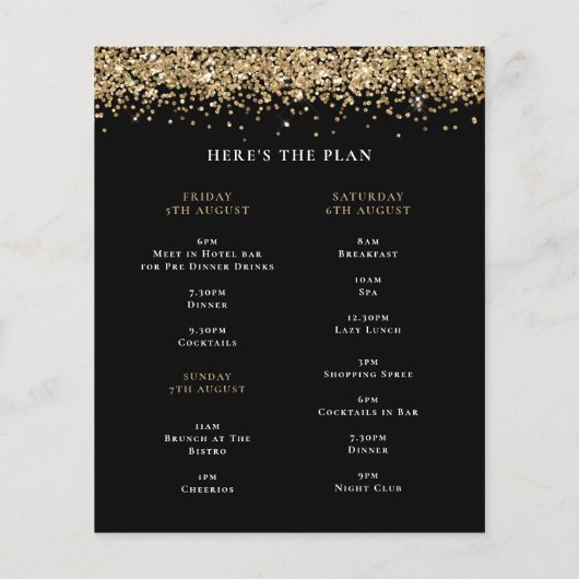 バジェット金ゴールドグリッターウィークエンドヘンパーティーブラック招待状 (裏面)