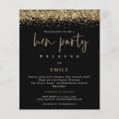 バジェット金ゴールドグリッターウィークエンドヘンパーティーブラック招待状 (正面)