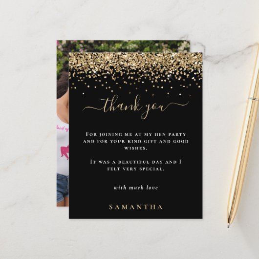 バジェット金ゴールドグリッターフォトエンパーティーブラック感謝してい (正面/裏面インサイチュ)