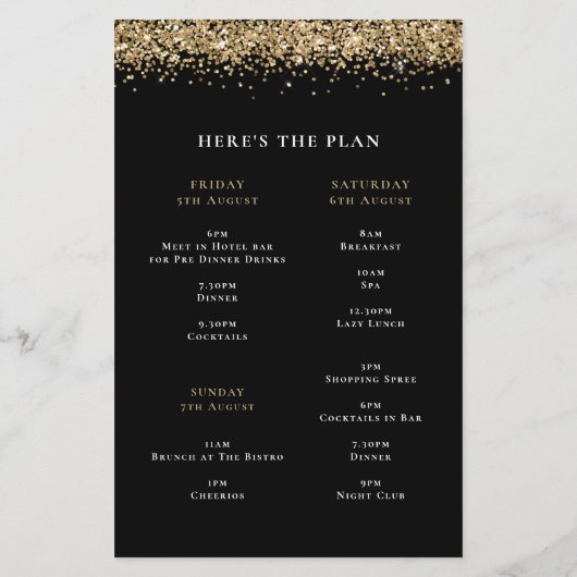 バジェット金ゴールドグリッターヘンパーティーウィークエンドブラック招待状 (裏面)