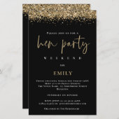 バジェット金ゴールドグリッターヘンパーティーウィークエンドブラック招待状 (正面/裏面)