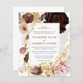 バジェット金ゴールドブルガンディダスティピンク結婚式招待状 (正面/裏面)